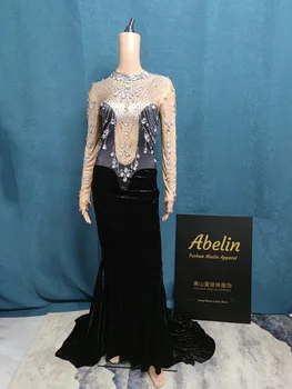 Женское платье с кристалалми и бриллиантами, леди 2022, Новое эластичное фланелевое длинное вечернее платье, вечерние платья femme vestido, женские платья