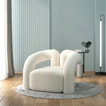 Диван-односпальный стул Простой Современный скандинавский Сетчатый Красный бархат из ягненка для гостиной Дизайнерское Белое кресло для отдыха