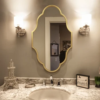 Светодиодное зеркало для ванной комнаты, настенное зеркало для мытья, зеркало в форме раковины, противотуманное зеркало для ванной комнаты, ретро косметическое зеркало для ванной комнаты