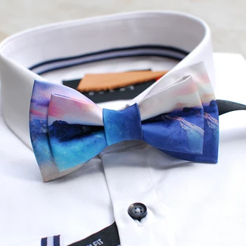 в подарок модный дизайн ручной работы в стиле ретро, синий дизайн снежных гор, креативный черный галстук-бабочка/свадебная коробка для вечеринки, упаковка 1шт