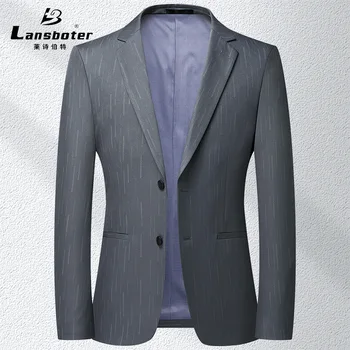 Lansboter Серый Весенне-осенний тонкий мужской костюм корейской версии, приталенный нейлоновый эластичный жаккардовый маленький костюм, повседневное пальто