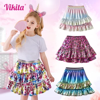 Детские мини-юбки VIKITA, осенне-весенние красочные юбки для девочек, детские танцевальные юбки-пачки принцессы Русалки, одежда для вечеринок для девочек