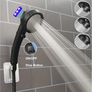 Насадка для душа высокого давления в ванной, 3 режима, Черный, экономящий воду, Ручной душ с кнопкой 