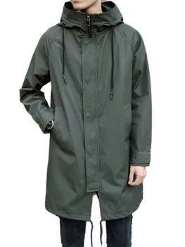 Мужской тренч с капюшоном, куртка-ветровка средней длины, новинка 2023 года, весенне-осеннее повседневное пальто, мужская модная одежда
