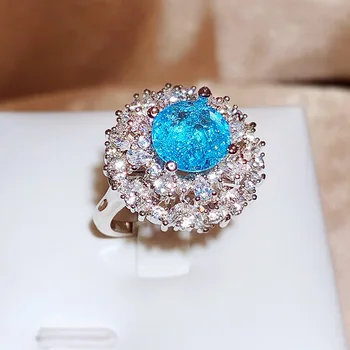 Высококачественное кольцо с синим цирконом Paraiba для женской модной вечеринки, ювелирные изделия, кольцо с синим цирконом, Новое обручальное кольцо, подарок на годовщину