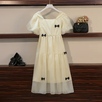 I42428 # Платье для беременных, Винтажное платье с бантом, Женское платье в Корейском стиле с рукавами-пузырями, Милые платья для беременных