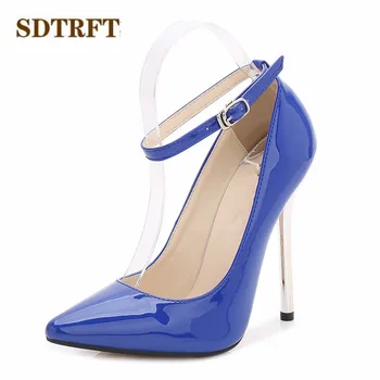 SDTRFT zapatos mujer/ Весенне-осенние вечерние туфли на тонком высоком каблуке с острым носком и ремешком на щиколотке 13 см, женские туфли-лодочки для трансвеститов