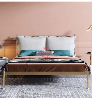 Роскошная кровать из кованого железа из нержавеющей стали современная простая двуспальная кровать red Nordic online знаменитости ins wind princess мягкая кровать