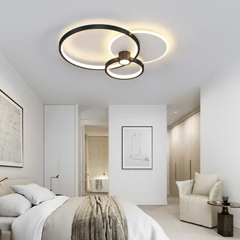 Современная светодиодная люстра в строгом стиле для гостиной, спальни, столовой, кухни, потолочный светильник белого дизайна с дистанционным управлением.