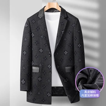 Мужская одежда (кожаные аксессуары) Высококачественная мужская джентльменская мода, Корейская версия повседневного тренча средней длины, блейзер для ведущего свадьбы