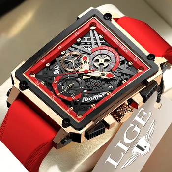 Модные Силиконовые мужские часы с квадратным циферблатом, роскошные Спортивные водонепроницаемые часы, мужской хронограф, кварцевые наручные часы Montre Homme
