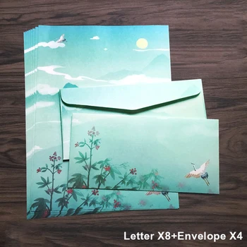 10 Комплектов бумажных конвертов для писем в китайском стиле в стиле ретро, двухсторонняя бумага для цветной печати, уплотнительная наклейка