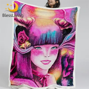 BlessLiving Girl Bed Blanket Smile Мягкое Пушистое Одеяло Акварельное Одеяло Розовая Роза Стильные Покрывала Cobertor Constellation