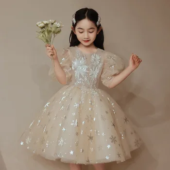 Летнее платье для девочек на свадьбу 2023 года, детское элегантное бальное платье для фортепианного исполнения, детское темпераментное платье принцессы на День рождения.