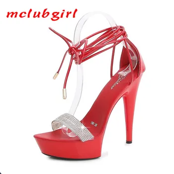 Босоножки на платформе MCLUBGIRL, Женские свадебные туфли 2021, Пикантные туфли для вечеринок в ночном клубе на очень высоком каблуке 13 см, Женские босоножки красного цвета LFD