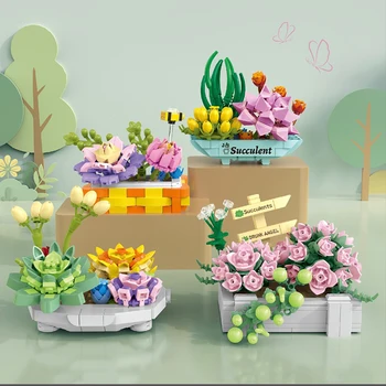 Блоки в горшках для суккулентов, Имитирующие Растительное украшение, 3D-модель, мини-Алмазные блоки, кирпичи, игрушки для творчества, подарки для детей