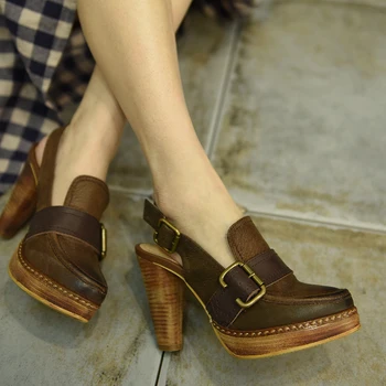 Женские босоножки Artmu на толстом каблуке, натуральная кожа, 10,5 см, очень высокий каблук, пряжка, Элегантные туфли, ремешок с пряжкой, женская обувь