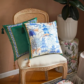 Наволочка для джунглей, декоративная наволочка для патио, Роскошная китайская ретро-леопардовая роспись, Синий диван-кресло Coussin