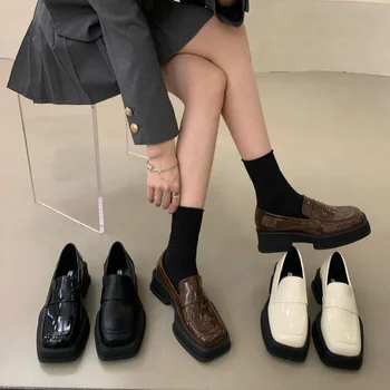 Черные лоферы, осенняя студенческая форма, Маленькие туфли из искусственной кожи в британском стиле в стиле ретро, женские тонкие туфли Mary Jane на высоком каблуке