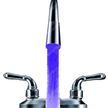 LD8002-A1 Латунный смеситель для кухни с шампунем и светодиодной подсветкой с двойной ручкой синего цвета с адаптером