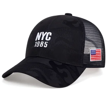 Бейсболка 1985 года, Нью-Йорк, модные кепки для дальнобойщиков, мужские и женские камуфляжные сетчатые кепки, бейсболки с американским флагом, летние дышащие шляпы
