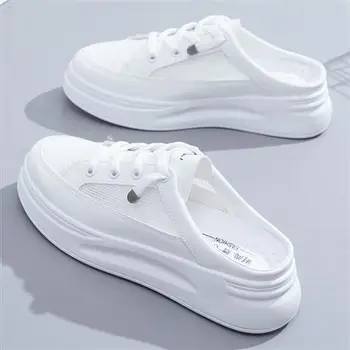 Модные белые женские туфли 2023 года, новый стиль, летние шлепанцы Baotou на плоской подошве Wild, тонкие полуботинки