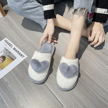 COOTELILI 2021, Новые модные женские зимние тапочки, сохраняющие тепло, Женская обувь с плюшевым украшением в виде сердца, размер на плоской подошве 36-45