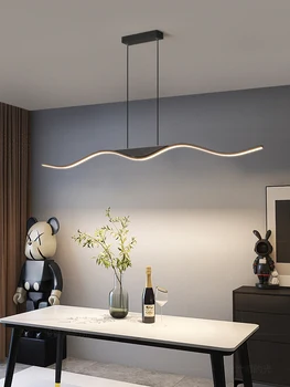 Черный кухонный подвесной светильник Простая Современная творческая личность, роскошная светодиодная люстра в белую полоску в скандинавском стиле