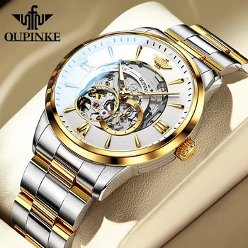 OUPINKE Новые роскошные мужские наручные часы с водонепроницаемым светящимся сапфировым каркасом из вольфрамовой стали, мужские автоматические механические часы в подарок