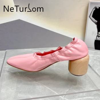 Женские кожаные туфли из натуральной кожи на толстом каблуке, удобные бело-розовые zapatos, элегантные туфли для офисных работников на высоком каблуке 2023 года выпуска