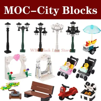 MOC Brick City Series Детский Уличный Фонарь На Открытом Воздухе Свадебная Арка Бонсай Диван-Кресло Пианино Компьютерный Стол Строительные Блоки Игрушка Для Ребенка