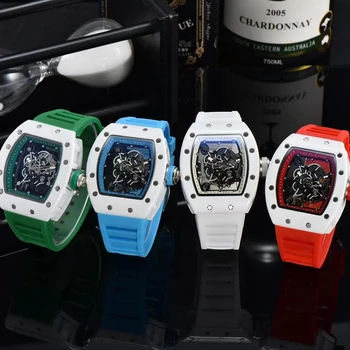 Роскошные классические мужские часы бренда RM, прозрачный дизайн с полым циферблатом, женские часы, немеханические часы, керамические часы высокого качества