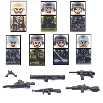 Военные фигурки Второй мировой войны, Строительные блоки, пехота, немецкие, британские, французские солдаты, армейское оружие, Детали для пистолетов, мини-кирпичи, Детские игрушки