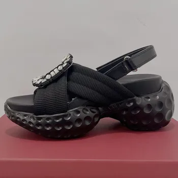 Летняя элегантная женская обувь 2023 года на толстой платформе, Женские босоножки с перекрестной шнуровкой и круглым носком, Дышащая повседневная сексуальная женская обувь
