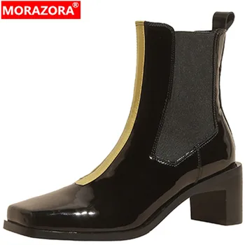 MORAZORA/ 2022 Новые современные ботинки из лакированной кожи, женские ботильоны 