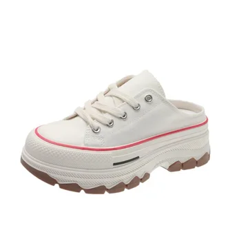Новая модная парусиновая обувь на полпути, женская обувь, Корейская версия маленьких белых туфель, парусиновая обувь без каблука, кавайная обувь