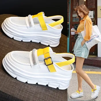 Летние сандалии с дырочками Baotou, новый стиль, универсальные женские римские туфли на толстой подошве с внутренним усилением, P-V64