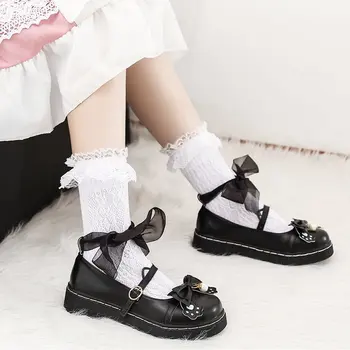Женская весенняя обувь в стиле Лолиты, обувь на плоской платформе, Лоскутная Белая Черная женская обувь, модная обувь для девочек Mary Janes WSH4683