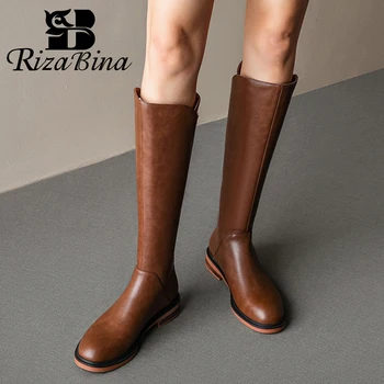RIZABINA, Размер 33-40, 2023, Новый тренд, Женские длинные ботинки, Зимняя женская обувь из натуральной кожи, Повседневная модная женская обувь до колена