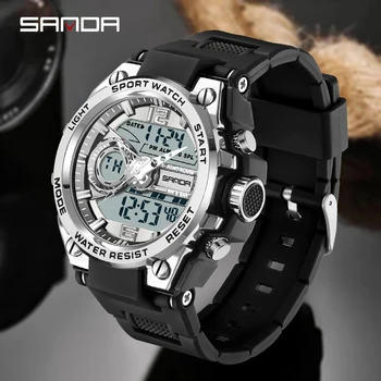 SANDA Лидирующий Бренд Мужские часы Спортивные кварцевые часы 5ATM Водонепроницаемые Военные Цифровые Часы S Shock Мужские Часы relogios masculino