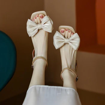 женские босоножки на высоком каблуке с кружевным бантом и ремешком на щиколотке, белые кожаные сандалии-гладиаторы mujer 2022, новые летние женские модельные туфли