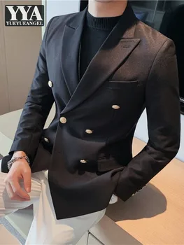 Новый деловой Повседневный Двубортный мужской костюм, пиджак, модный офисный однотонный блейзер, пальто, приталенные весенне-осенние блейзеры, топы