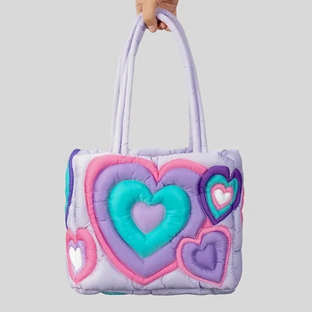 Сумка подмышками, роскошные дизайнерские сумки для женщин, новинка 2023 года, модная пуховая сумка с принтом Love большой емкости, сумка через плечо