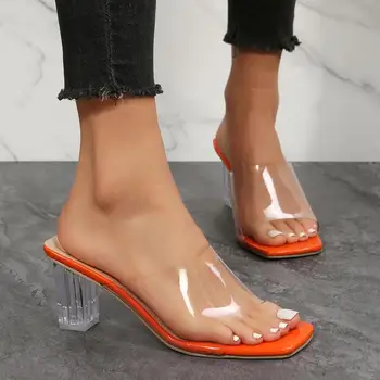 Женские шлепанцы на высоком каблуке 2023, Прозрачные тапочки на высоком каблуке, Сексуальная обувь, женская горка Chinelos Flipper Zero
