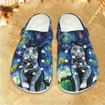2023 Забавный звездный ночной кот, дизайнерские летние сандалии, женские домашние тапочки для отдыха на открытом воздухе, Дышащая нескользящая пляжная обувь на плоской подошве