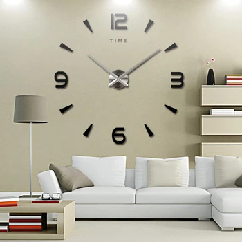 Акриловая большая наклейка на настенные часы Mute 3D Настенные часы своими руками Современный дизайн Зеркальные наклейки на стену для декора гостиной