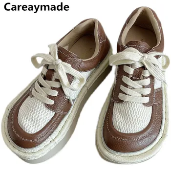 Careaymade-Натуральная кожа, Обувь ручной работы, сетчатые дышащие кожаные туфли для маффинов, уродливые и милые тонкие туфли, женские теннисные туфли