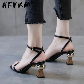 HEVXM 2023 Летние женские странные босоножки на высоком каблуке с пряжкой, босоножки с открытым носком, женская обувь, женские босоножки на высоком каблуке с пряжкой
