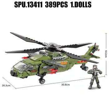 823e 389шт Военный тактический вертолет, служебный самолет, армейское оружие, мальчик, настоящие куклы, строительные блоки, игрушка