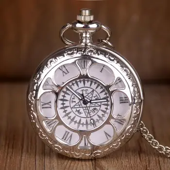 Новые модные серебряные кварцевые карманные часы, черное аналоговое ожерелье с подвеской, мужские женские часы в подарок